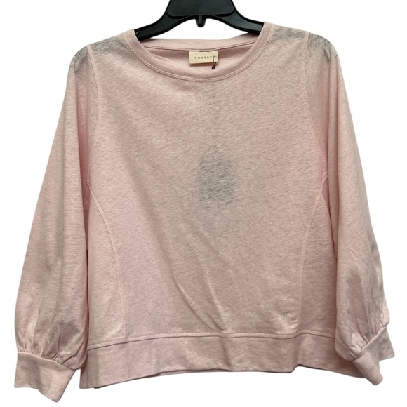 Poetry Linen Cotton Knit Top Blush Pink Puff Sleeve Anthro Style NWT US 10 - Picture 2 of 7